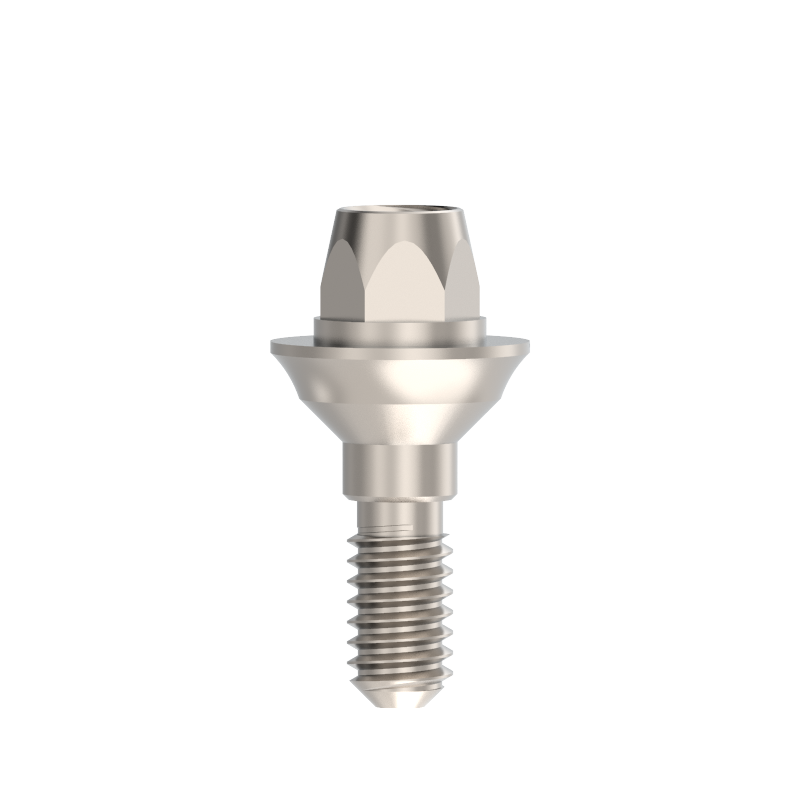 Single Unit Ø4.6mm , Height 1mm , Recommended torque - 25 Ncm. Anti rotation anatomic connector used for single unit screw retained restorations . Titanium 