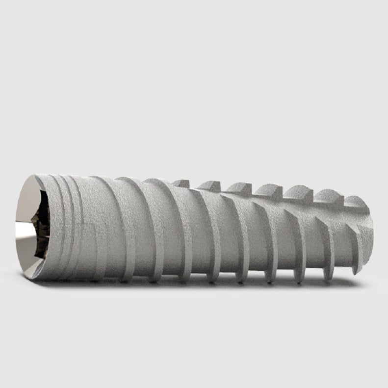 porous dental implant , Porous implant with domed apex for safety near anatomical structures, featuring a clean SLA surface for optimal osseointegration. Includes variable threads, micro-rings, and titanium alloy build. Compatible with a 2.42mm internal hex screw connection.
