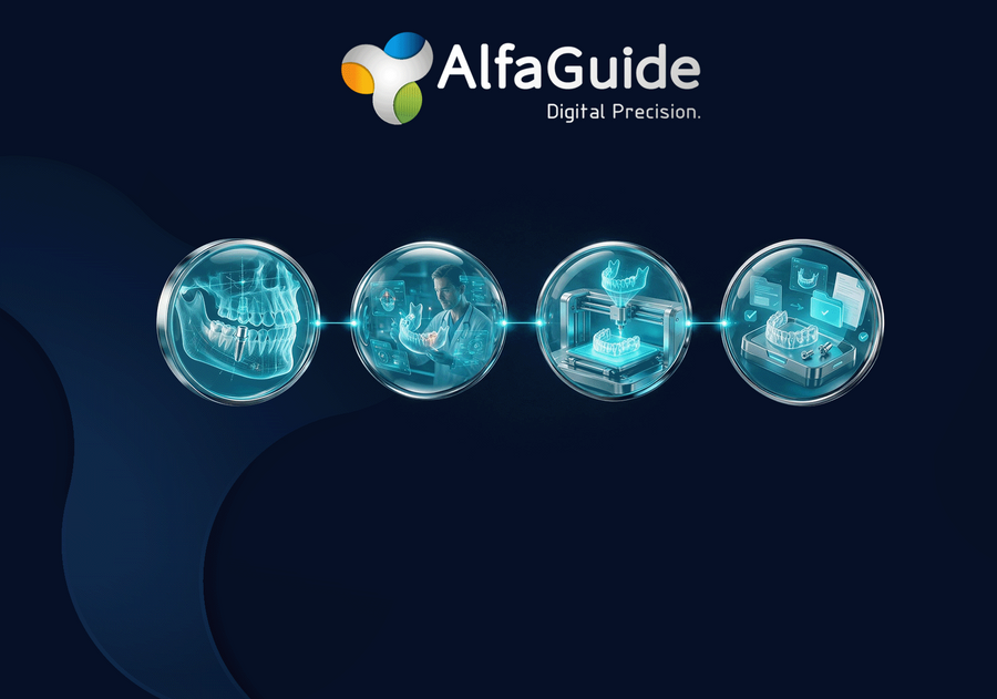 Mobile AlfaGuide section image showing digital implant planning workflow