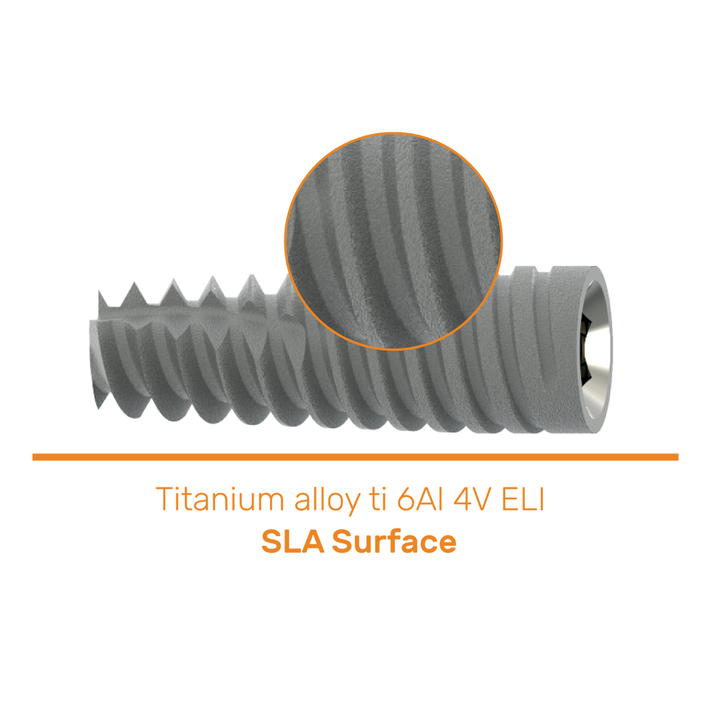 Introducing MAX Implant: unparalleled stability and durability with a unique Cycon™️ body structure for soft bone, fast insertion with flat cutting apex design, single internal hex connection, Titanium Alloy Ti 6Al 4V ELI construction, sand blasting and acid-etching surface treatment, and screw type implant connection of 2.42 mm internal hex. Complete with cover screw and implant carrier.