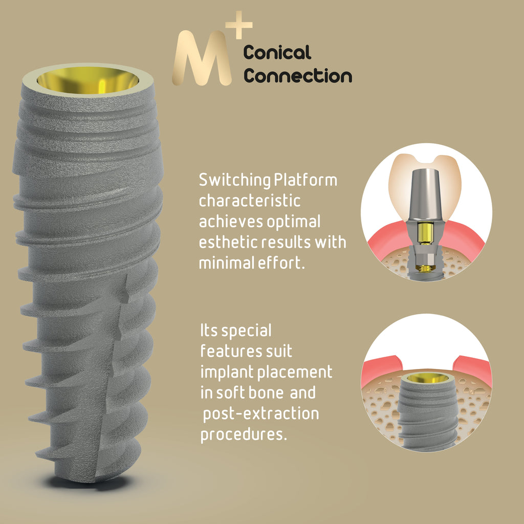 M+ dental implant , conical connection implant system 